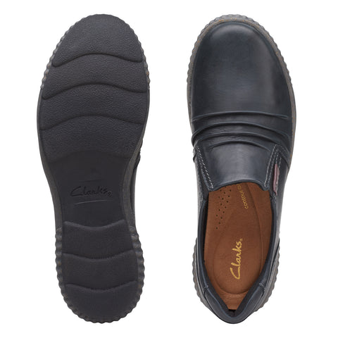 Clarks Magnolia Faye 26167974 Womens Black Leather Loafer Flats Shoes