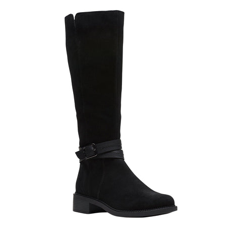 Clarks Maye Shine 26168092 Womens Black Suede Zipper Knee High Boots