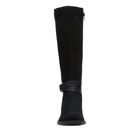 Clarks Maye Shine 26168092 Womens Black Suede Zipper Knee High Boots