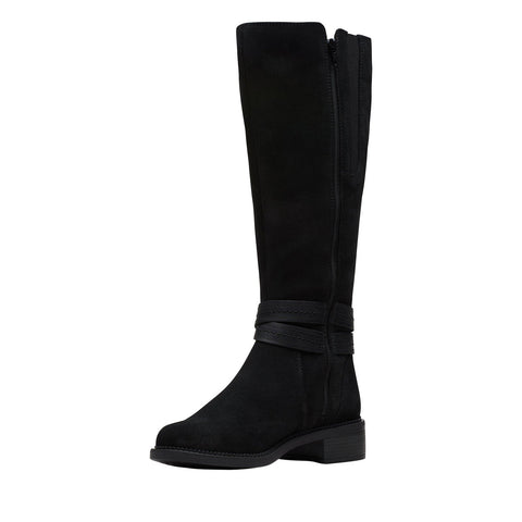 Clarks Maye Shine 26168092 Womens Black Suede Zipper Knee High Boots