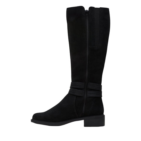 Clarks Maye Shine 26168092 Womens Black Suede Zipper Knee High Boots