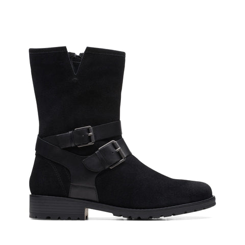 Clarks Clarkwell Mid 26168590 Womens Black Suede Zipper Casual Dress Boots