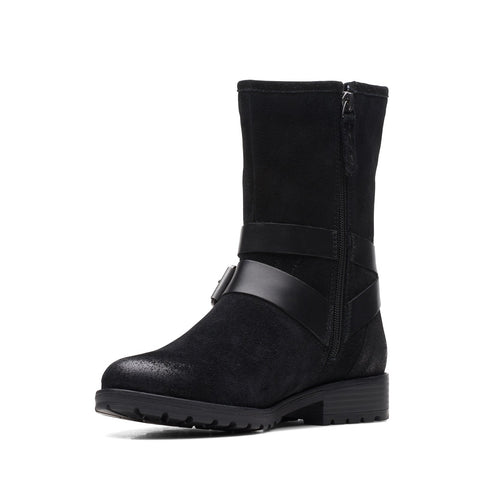 Clarks Clarkwell Mid 26168590 Womens Black Suede Zipper Casual Dress Boots