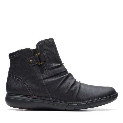 Clarks Un Loop Top 26168673 Womens Black Wide Leather Ankle & Booties Boots