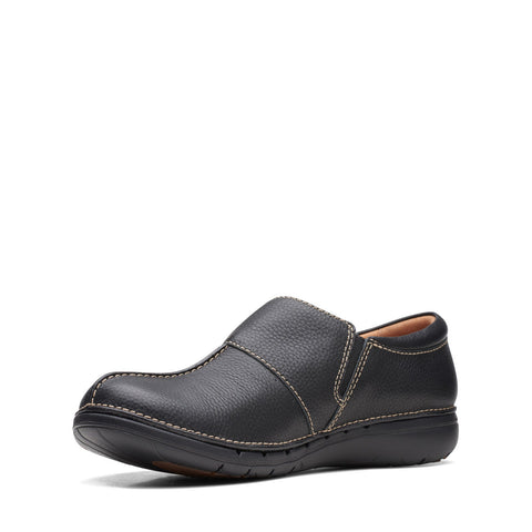 Clarks Un Loop Ave 26168708 Womens Black Leather Slip On Loafer Flats Shoes