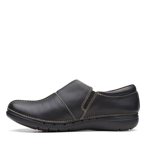 Clarks Un Loop Ave 26168708 Womens Black Leather Slip On Loafer Flats Shoes