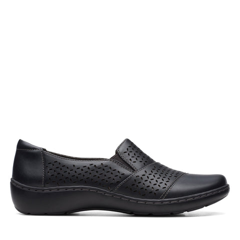 Clarks Cora Drift 26170466 Womens Black Leather Slip On Loafer Flats Shoes