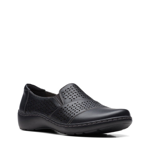 Clarks Cora Drift 26170466 Womens Black Leather Slip On Loafer Flats Shoes