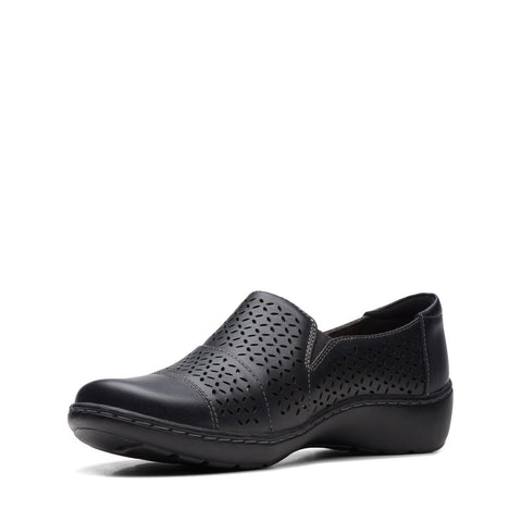 Clarks Cora Drift 26170466 Womens Black Leather Slip On Loafer Flats Shoes