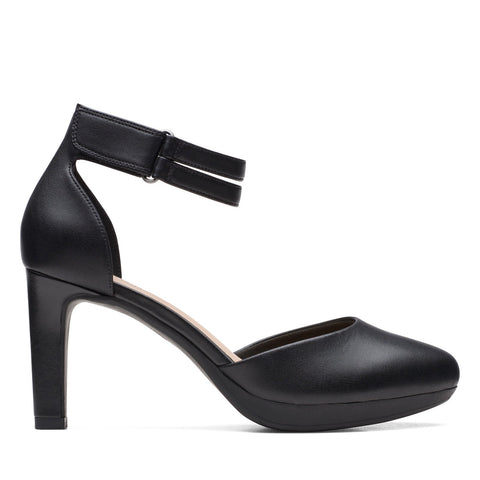 Clarks Ambyr Skip 26170517 Womens Black Leather Strap Heels Shoes