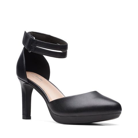 Clarks Ambyr Skip 26170517 Womens Black Leather Strap Heels Shoes