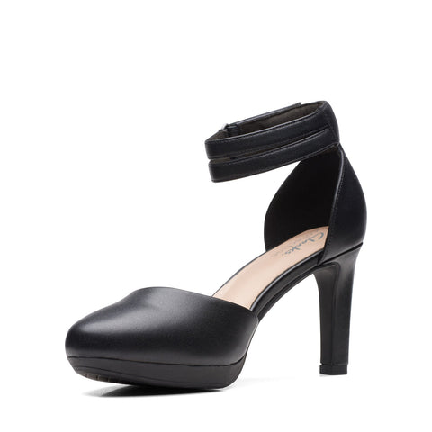 Clarks Ambyr Skip 26170517 Womens Black Leather Strap Heels Shoes