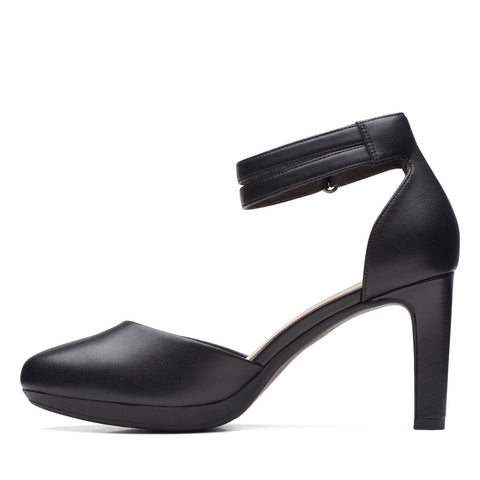 Clarks Ambyr Skip 26170517 Womens Black Leather Strap Heels Shoes