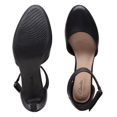Clarks Ambyr Skip 26170517 Womens Black Leather Strap Heels Shoes