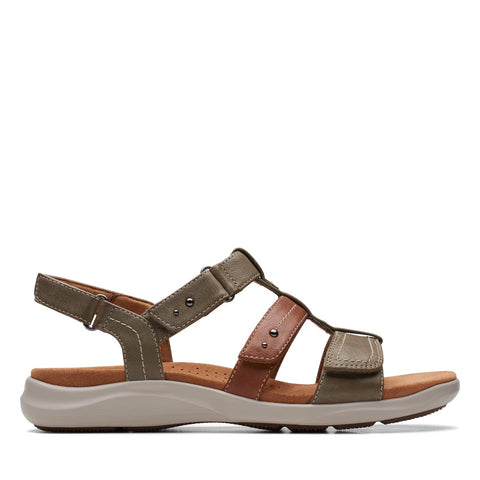 Clarks Kitly Step 26170992 Womens Green Leather Strap Sandals Shoes