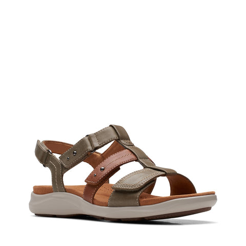 Clarks Kitly Step 26170992 Womens Green Wide Leather Strap Sandals Shoes