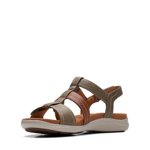 Clarks Kitly Step 26170992 Womens Green Leather Strap Sandals Shoes