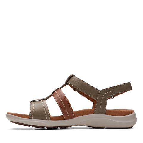 Clarks Kitly Step 26170992 Womens Green Wide Leather Strap Sandals Shoes