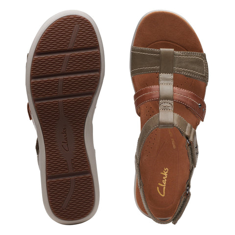 Clarks Kitly Step 26170992 Womens Green Wide Leather Strap Sandals Shoes