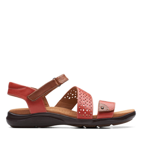 Clarks Kitly Way 26170995 Womens Red Leather Strap Sandals Shoes