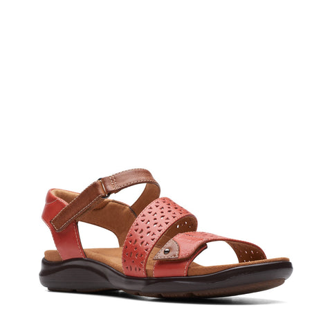 Clarks Kitly Way 26170995 Womens Red Leather Strap Sandals Shoes