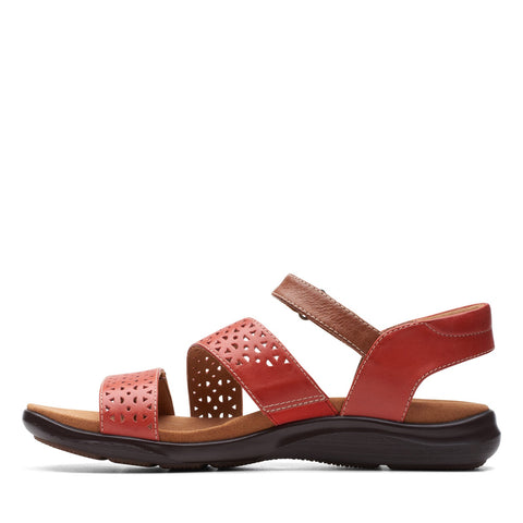 Clarks Kitly Way 26170995 Womens Red Leather Strap Sandals Shoes