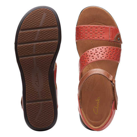 Clarks Kitly Way 26170995 Womens Red Leather Strap Sandals Shoes