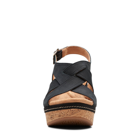 Clarks Elleri Rae 26171444 Womens Black Wide Nubuck Wedges Sandals Shoes