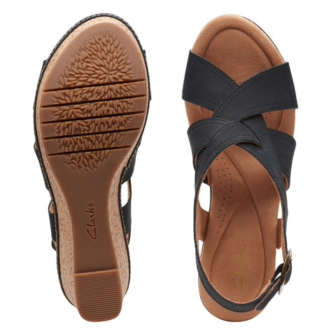 Clarks Elleri Rae 26171444 Womens Black Wide Nubuck Wedges Sandals Shoes