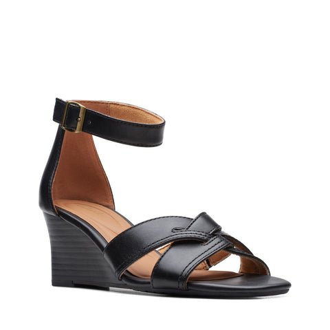Clarks Cielo Charm 26171524 Womens Black Leather Heeled Sandals Shoes