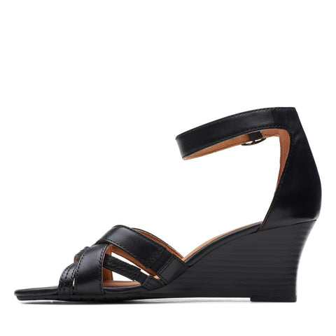 Clarks Cielo Charm 26171524 Womens Black Leather Heeled Sandals Shoes