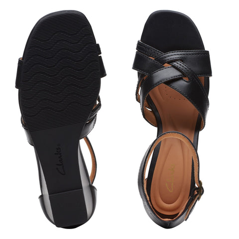 Clarks Cielo Charm 26171524 Womens Black Leather Heeled Sandals Shoes