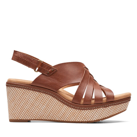 Clarks Elleri Grace 26171533 Womens Brown Leather Strap Wedges Sandals Shoes