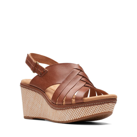 Clarks Elleri Grace 26171533 Womens Brown Leather Strap Wedges Sandals Shoes