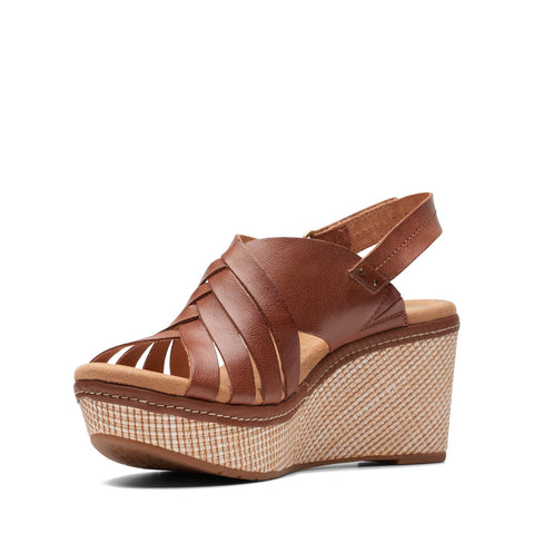 Clarks Elleri Grace 26171533 Womens Brown Leather Strap Wedges Sandals Shoes