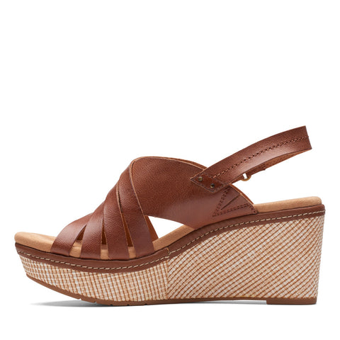 Clarks Elleri Grace 26171533 Womens Brown Leather Strap Wedges Sandals Shoes