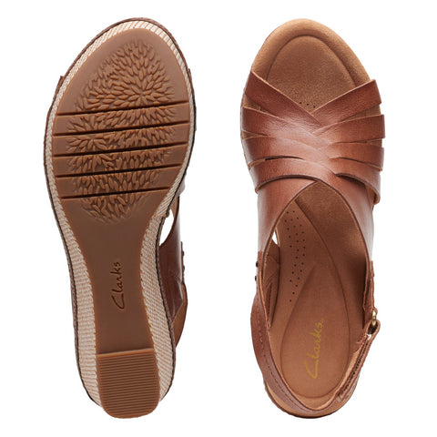Clarks Elleri Grace 26171533 Womens Brown Leather Strap Wedges Sandals Shoes