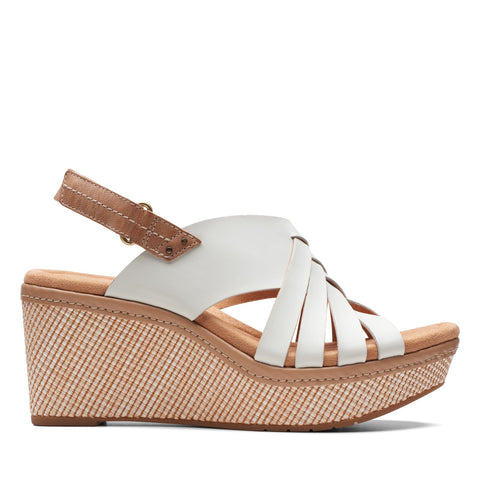 Clarks Elleri Grace 26171534 Womens White Leather Strap Wedges Sandals Shoes