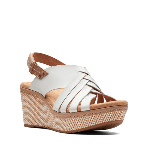 Clarks Elleri Grace 26171534 Womens White Leather Strap Wedges Sandals Shoes