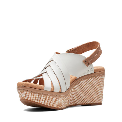 Clarks Elleri Grace 26171534 Womens White Leather Strap Wedges Sandals Shoes