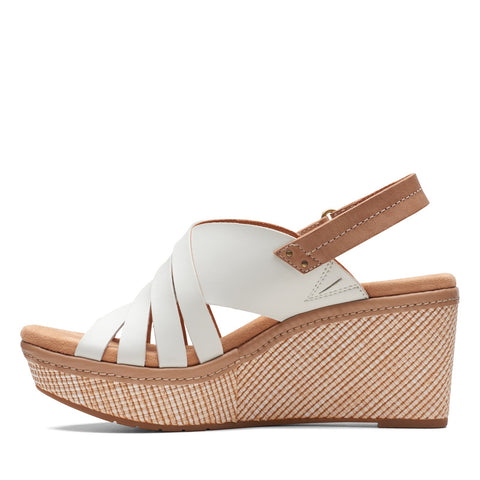 Clarks Elleri Grace 26171534 Womens White Leather Strap Wedges Sandals Shoes