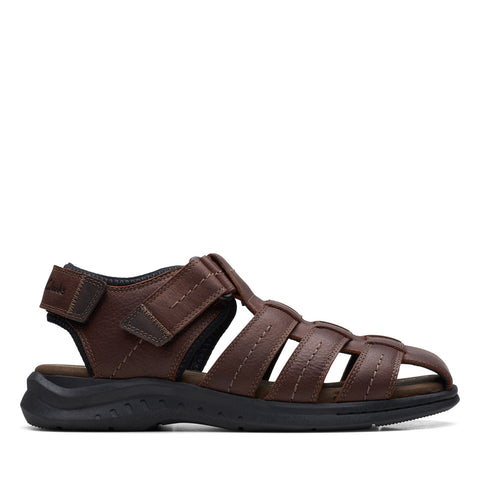 Clarks Walkford Fish 26171794 Mens Brown Wide Leather Strap Sport Sandals Shoes