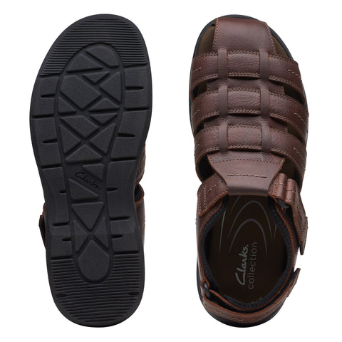 Clarks Walkford Fish 26171794 Mens Brown Wide Leather Strap Sport Sandals Shoes