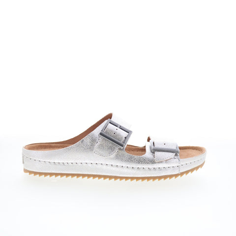 Clarks Brookleigh Sun 26171857 Womens Silver Leather Slides Sandals Shoes