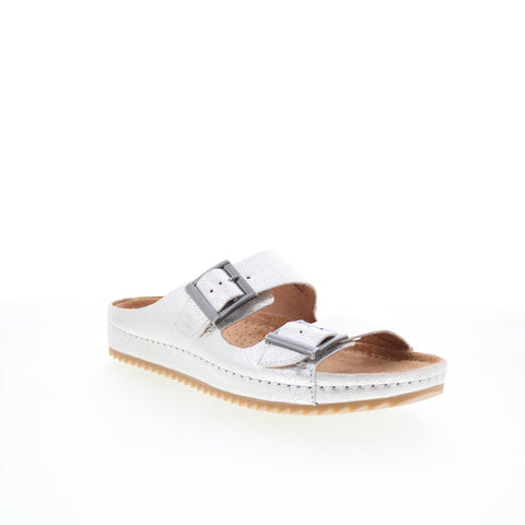 Clarks Brookleigh Sun 26171857 Womens Silver Leather Slides Sandals Shoes