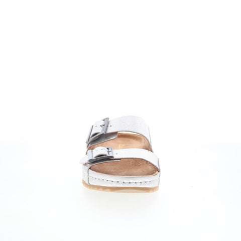 Clarks Brookleigh Sun 26171857 Womens Silver Leather Slides Sandals Shoes