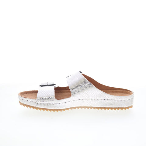 Clarks Brookleigh Sun 26171857 Womens Silver Leather Slides Sandals Shoes