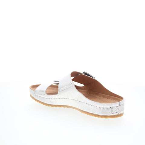 Clarks Brookleigh Sun 26171857 Womens Silver Leather Slides Sandals Shoes