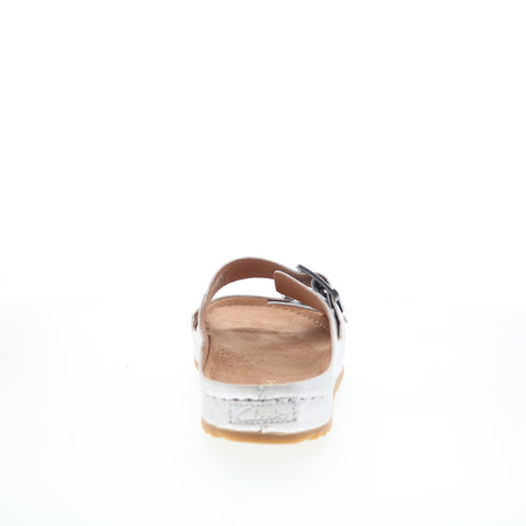 Clarks Brookleigh Sun 26171857 Womens Silver Leather Slides Sandals Shoes