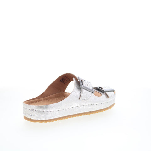 Clarks Brookleigh Sun 26171857 Womens Silver Leather Slides Sandals Shoes